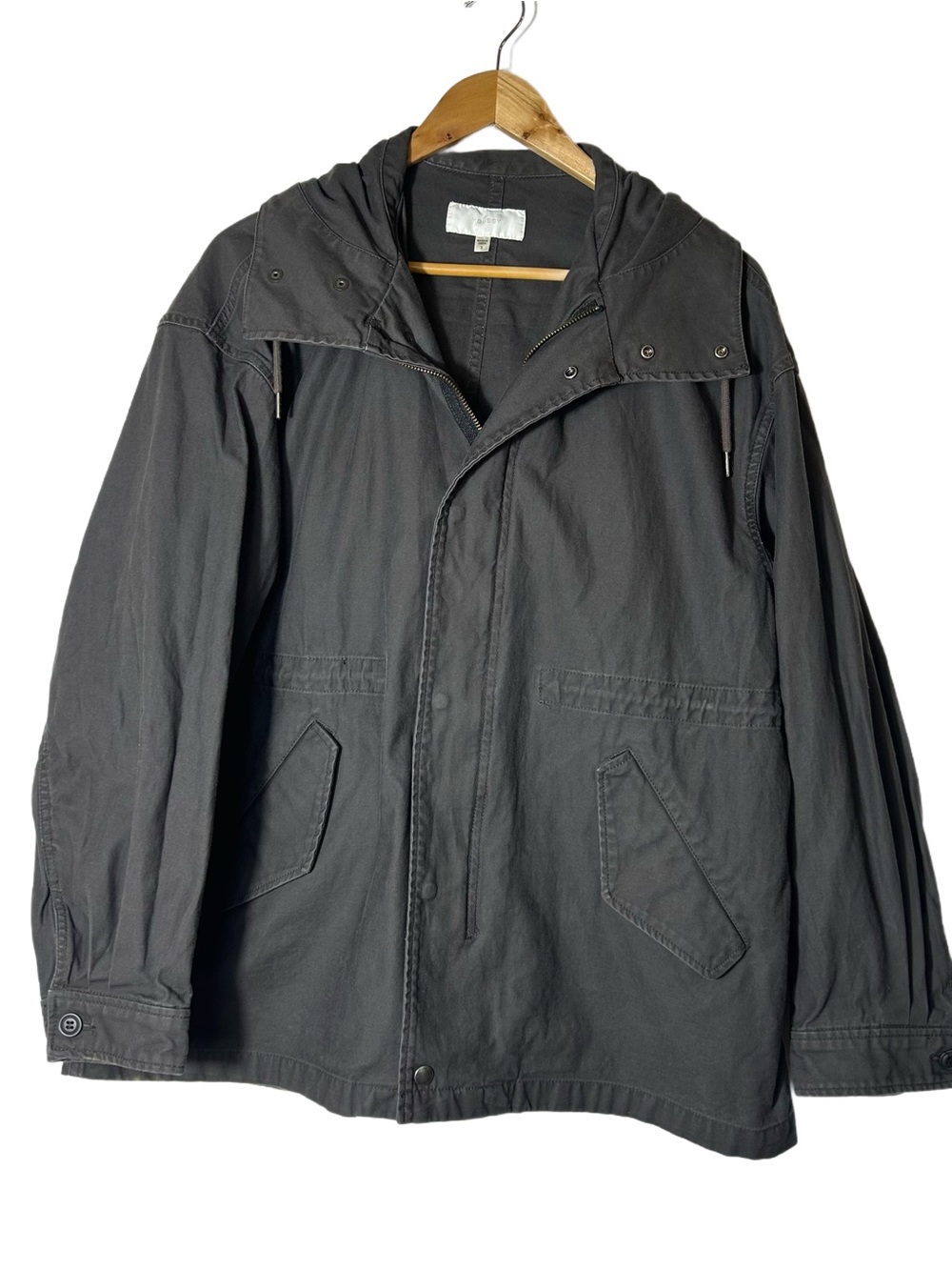 Moussy Jacket Mens Size M 100% Cotton Military Hooded‎ Dark Grey Green Pockets